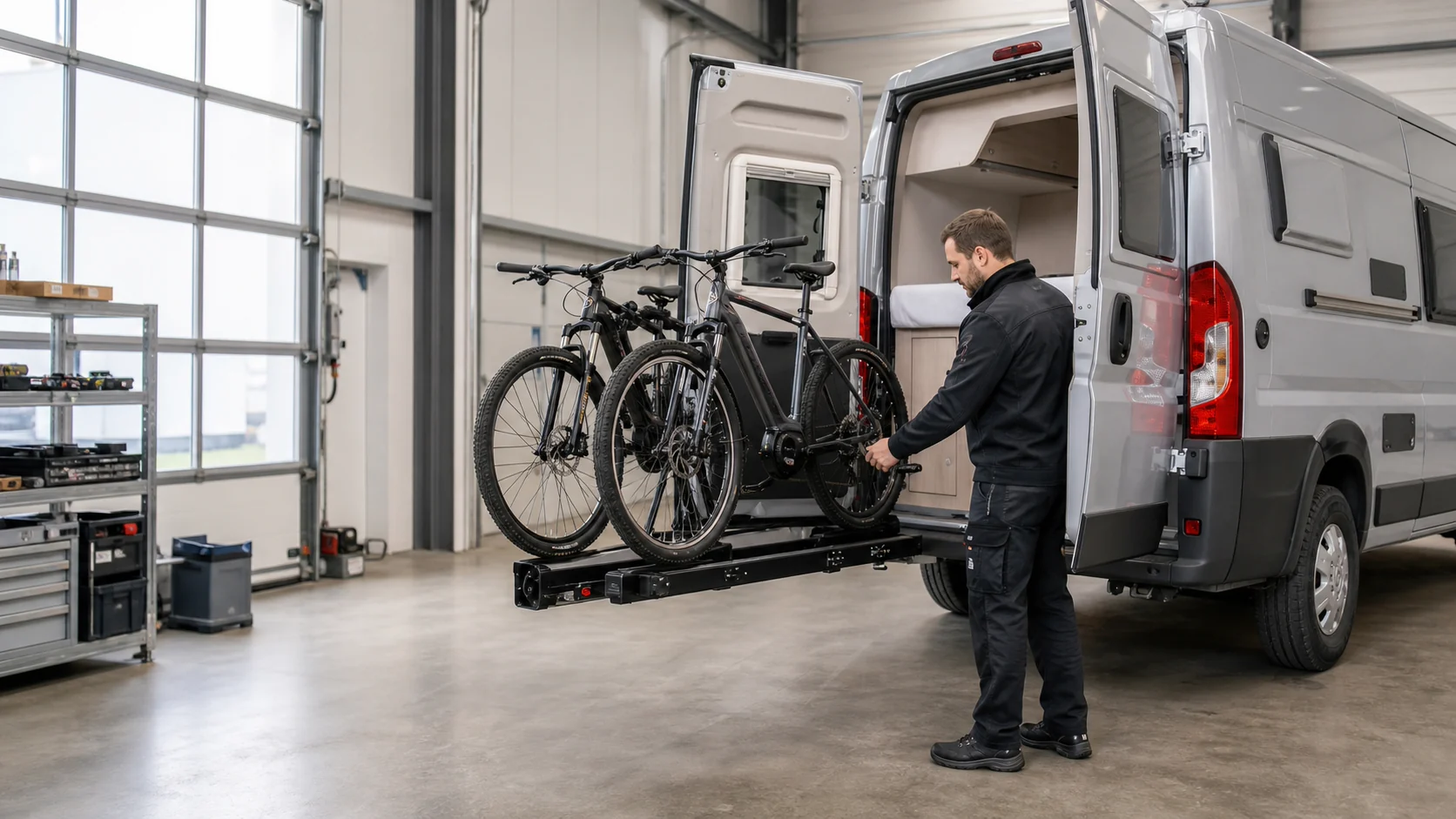 Bicycle carrier installed on a motorhome
